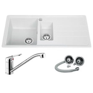1.5 bowl white composite sink and tap