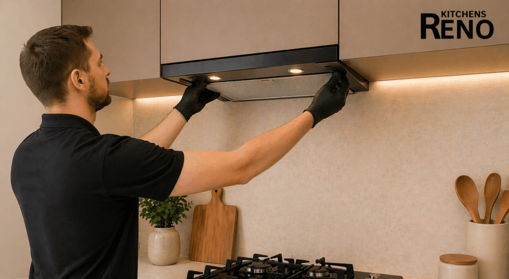 Extractor fan and cooker hood installation in a modern kitchen by Reno Kitchens