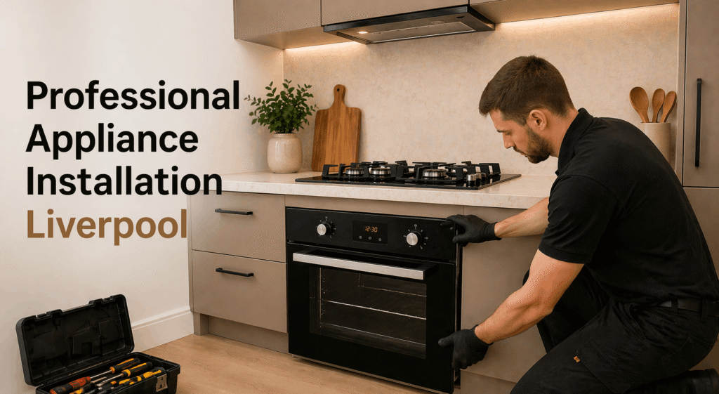 Professional appliance installation in Liverpool with a modern oven fitting in a stylish kitchen