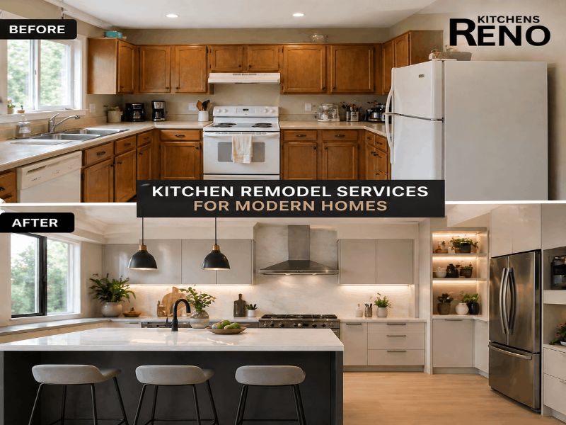 Modern kitchen remodel with upgraded cabinets, countertop, and appliances