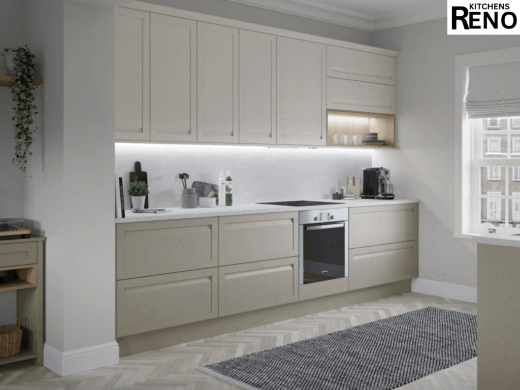 Cheap Kitchens Childwall featuring modern fitted kitchen units, integrated oven, wall cabinets and stylish storage by Reno Kitchens