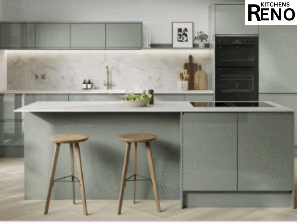 Modern grey kitchen fitted by professional kitchen fitters in Liverpool with island unit and integrated appliances.