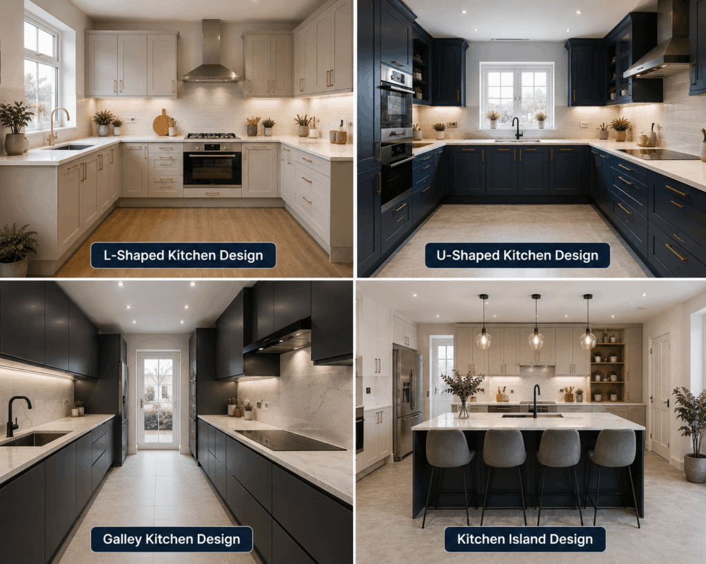 Kitchen Design Liverpool featuring L-shaped, U-shaped, galley and kitchen island designs