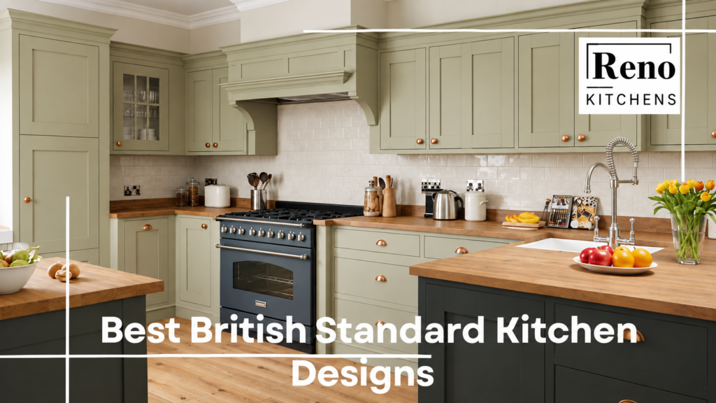 Best British Standard Kitchen Designs with sage green cabinets and wooden worktops